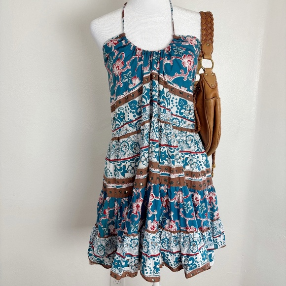Angie Dresses & Skirts - Angie Boho Floral Halter Mini Dress Tiered Cotton M